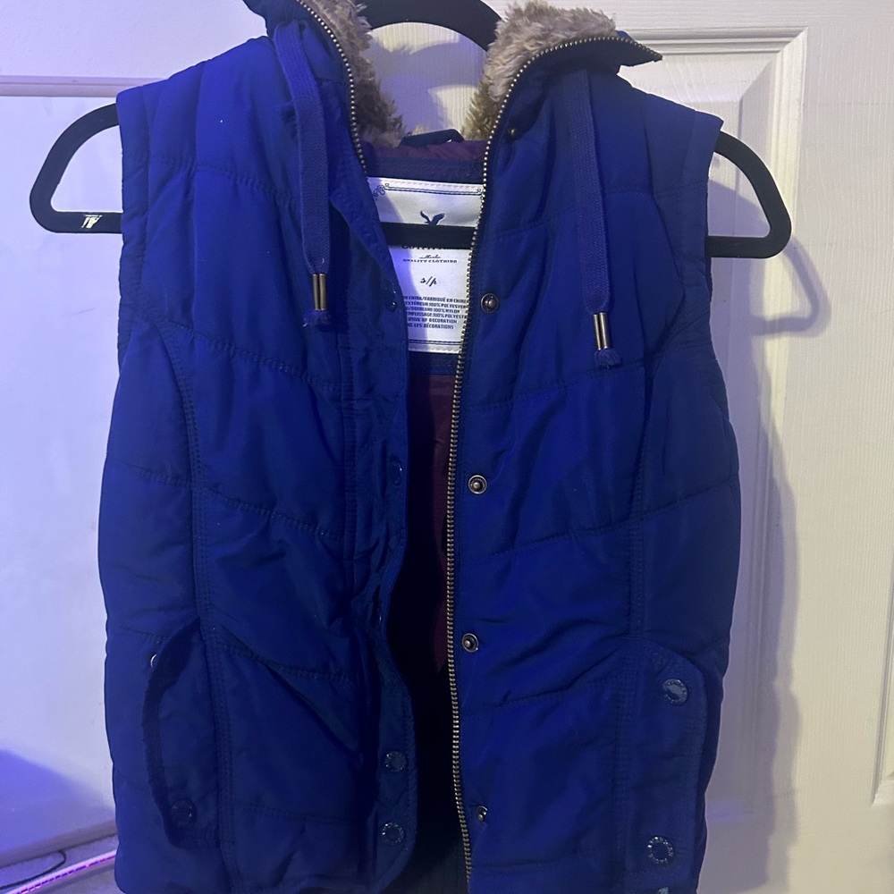 Blue fluffy hood vest